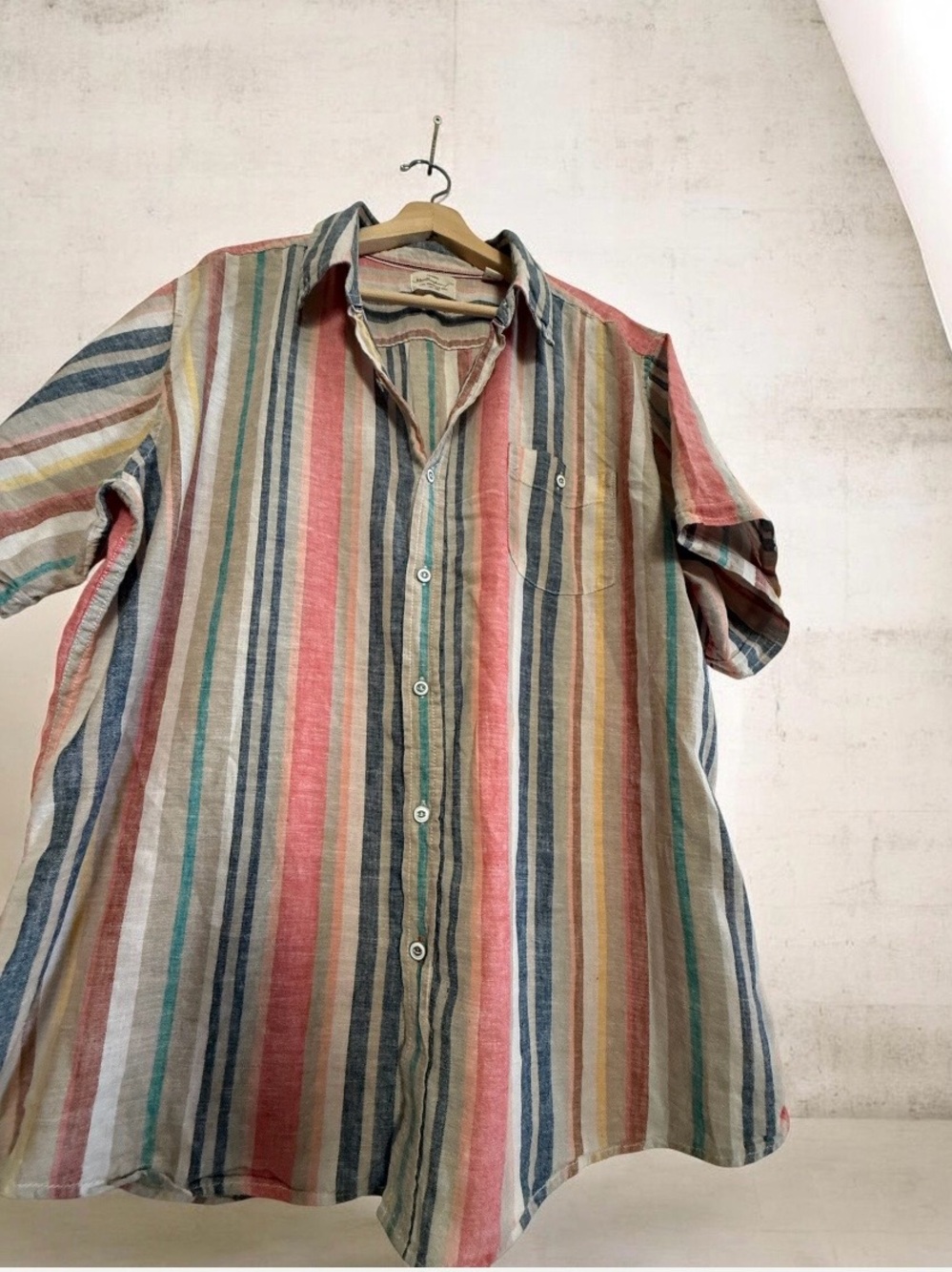 Men's Original Weatherproof Vintage Striped Linen Short Sleeve Shirt Size XXL 2X